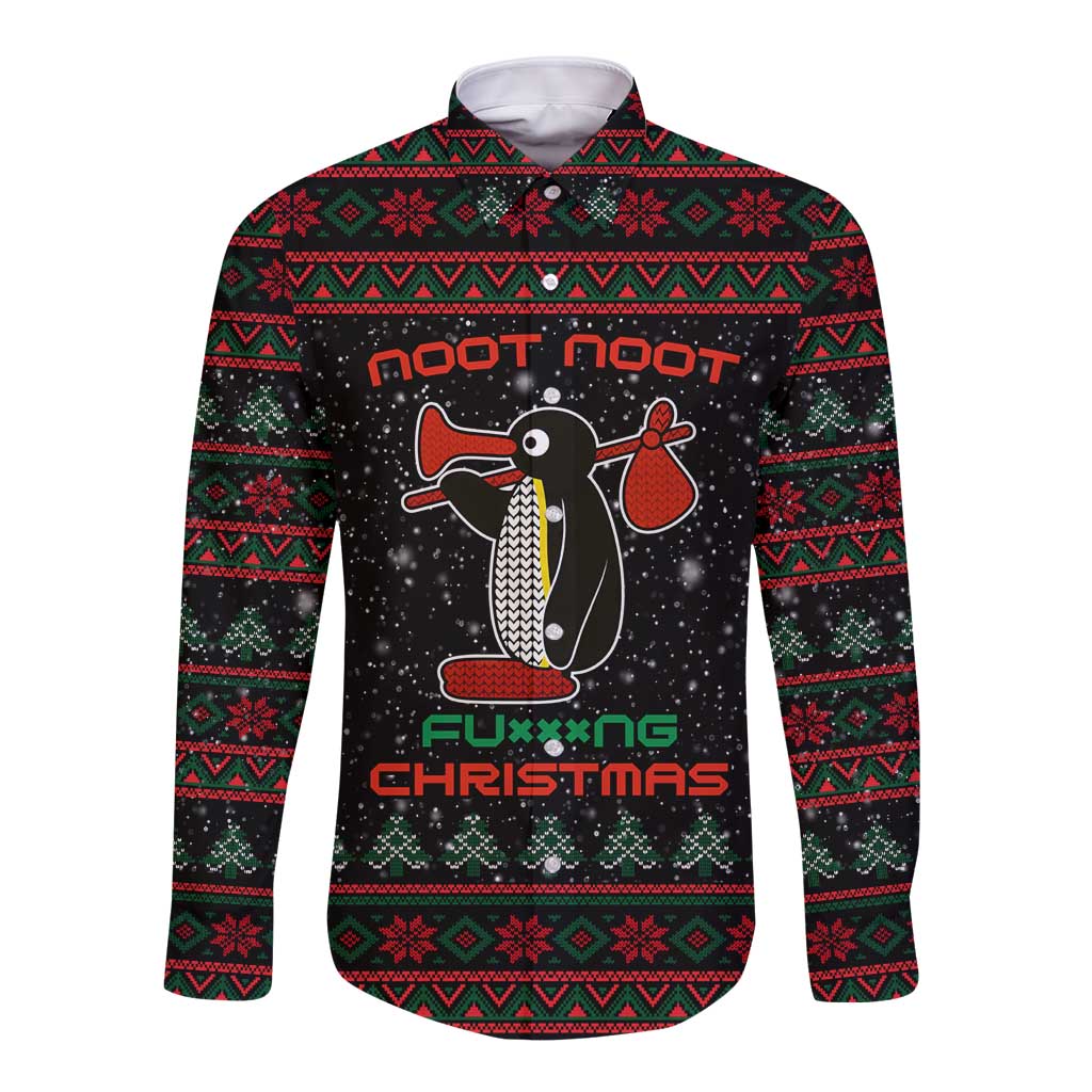 Penguin Tree Christmas Long Sleeve Button Shirt Xmas Holiday Patterns - Wonder Print Shop