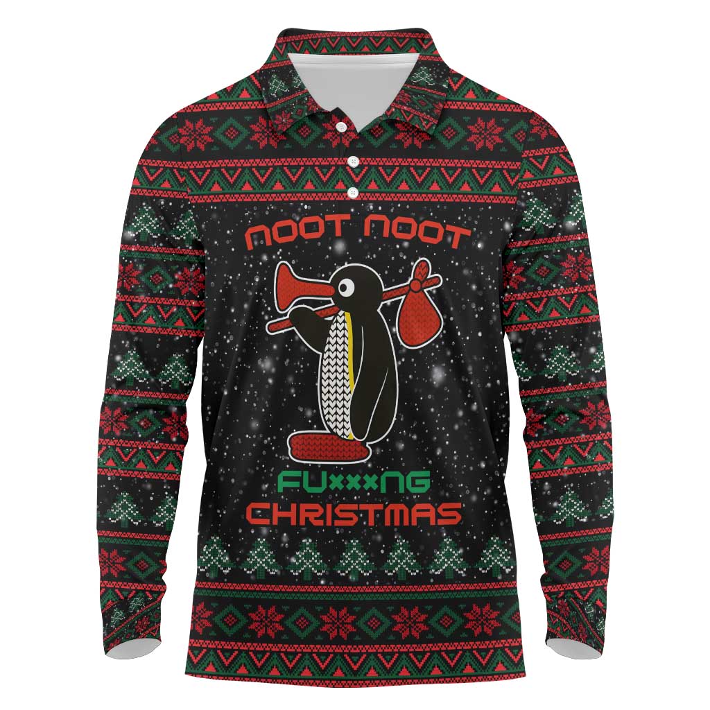 Penguin Tree Christmas Long Sleeve Polo Shirt Xmas Holiday Patterns - Wonder Print Shop