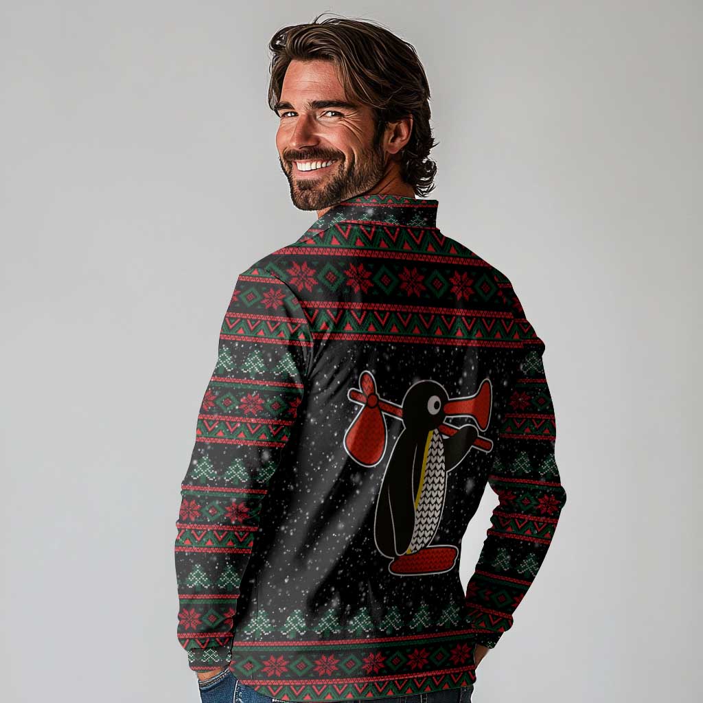 Penguin Tree Christmas Long Sleeve Polo Shirt Xmas Holiday Patterns - Wonder Print Shop