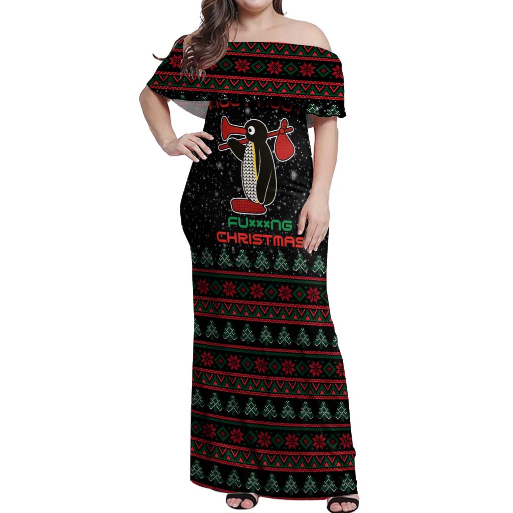 Penguin Tree Christmas Off Shoulder Maxi Dress Xmas Holiday Patterns - Wonder Print Shop