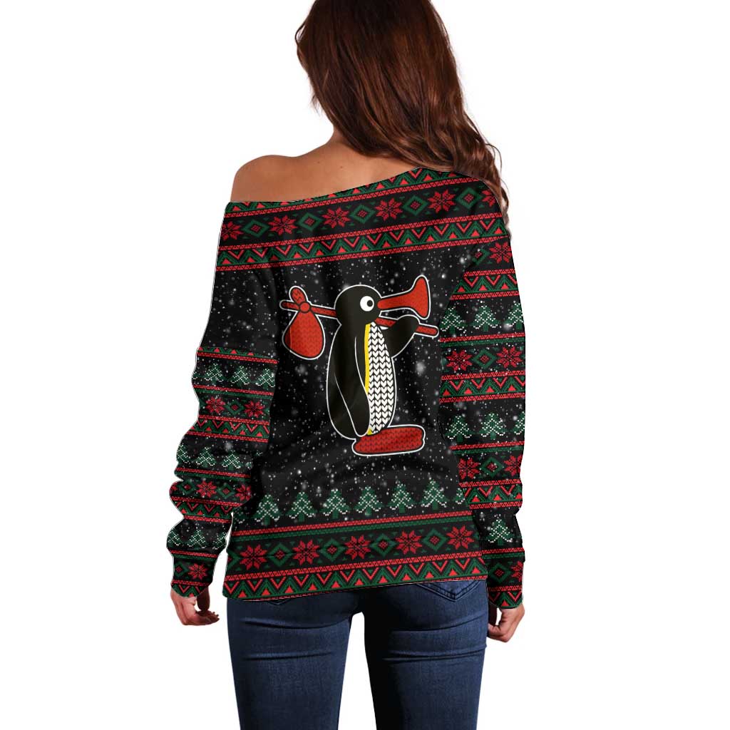 Penguin Tree Christmas Off Shoulder Sweater Xmas Holiday Patterns - Wonder Print Shop
