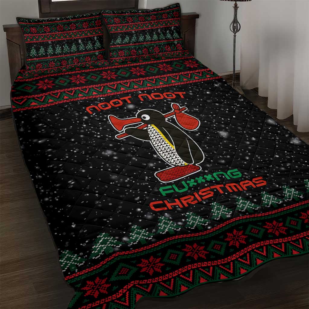 Penguin Tree Christmas Quilt Bed Set Xmas Holiday Patterns - Wonder Print Shop