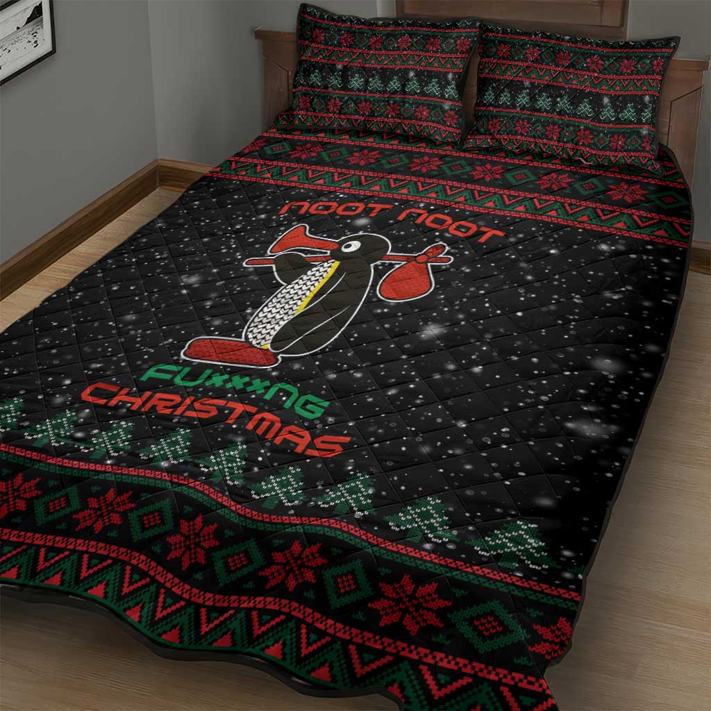 Penguin Tree Christmas Quilt Bed Set Xmas Holiday Patterns - Wonder Print Shop