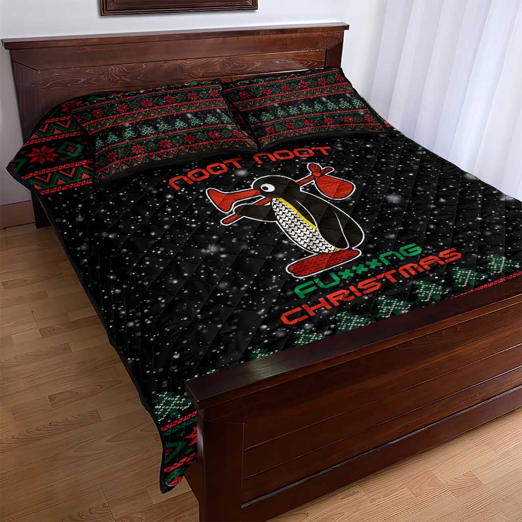 Penguin Tree Christmas Quilt Bed Set Xmas Holiday Patterns - Wonder Print Shop