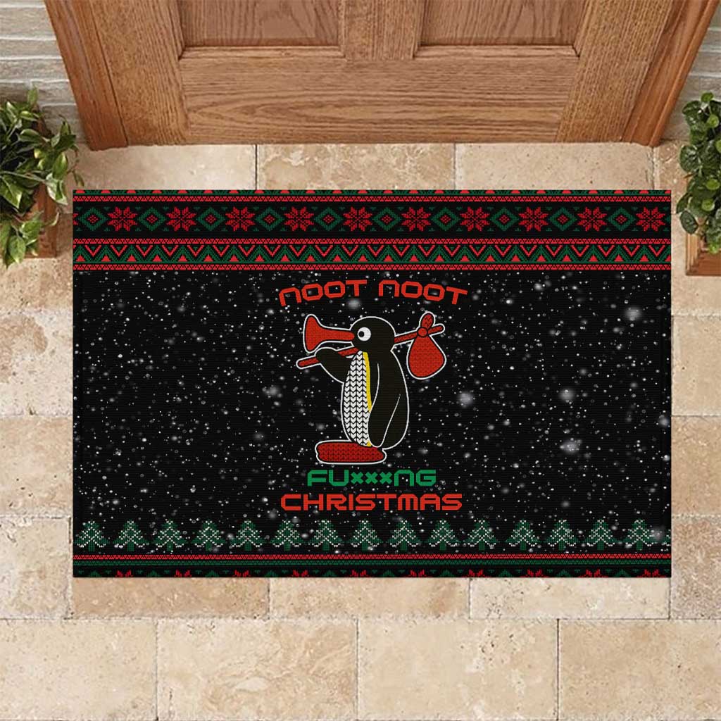 Penguin Tree Christmas Rubber Doormat Xmas Holiday Patterns - Wonder Print Shop