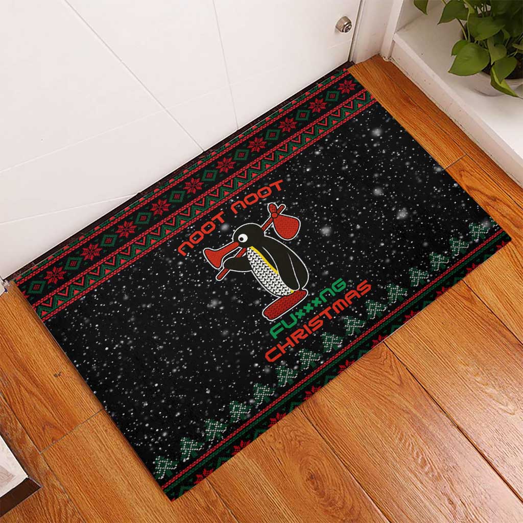 Penguin Tree Christmas Rubber Doormat Xmas Holiday Patterns - Wonder Print Shop