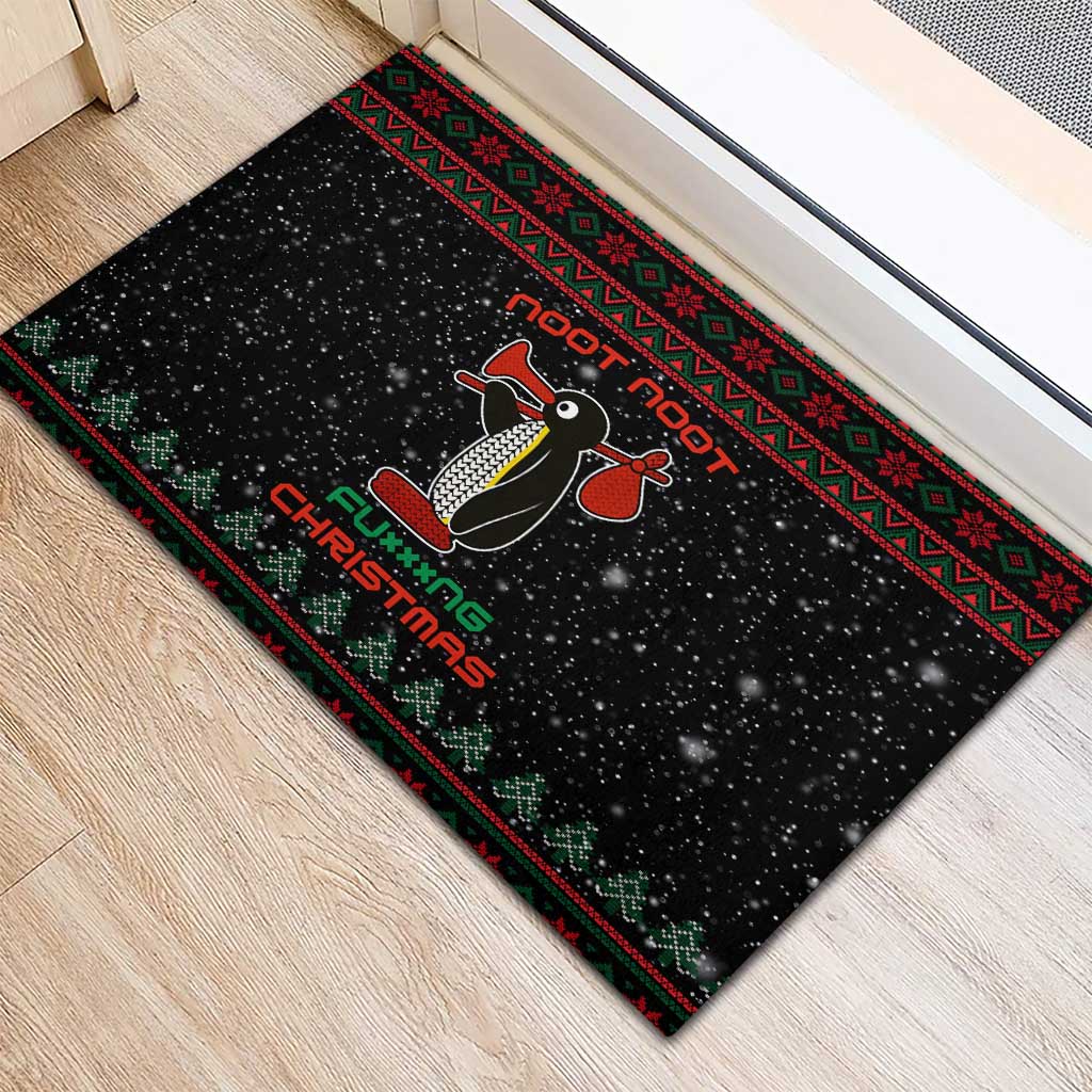 Penguin Tree Christmas Rubber Doormat Xmas Holiday Patterns - Wonder Print Shop
