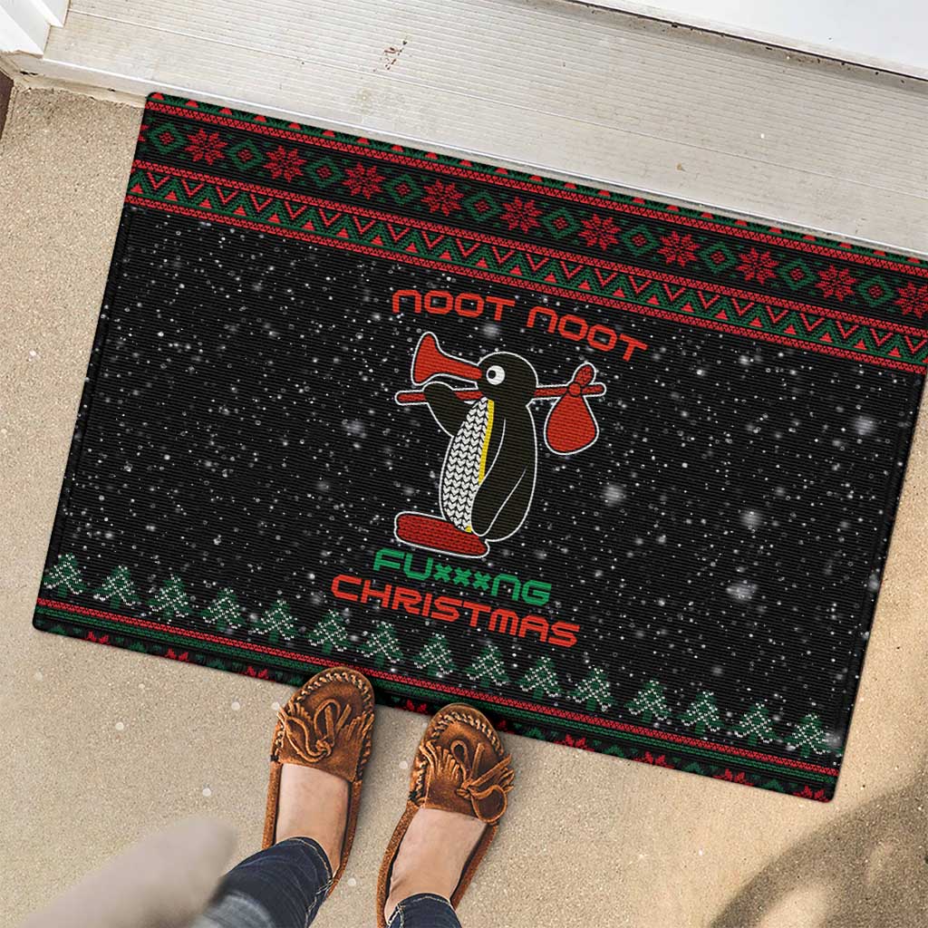 Penguin Tree Christmas Rubber Doormat Xmas Holiday Patterns - Wonder Print Shop
