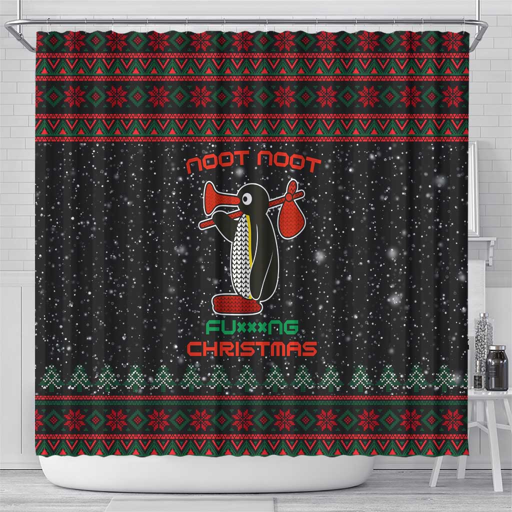 Penguin Tree Christmas Shower Curtain Xmas Holiday Patterns - Wonder Print Shop