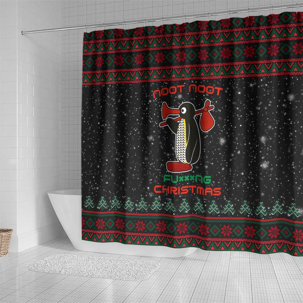 Penguin Tree Christmas Shower Curtain Xmas Holiday Patterns - Wonder Print Shop