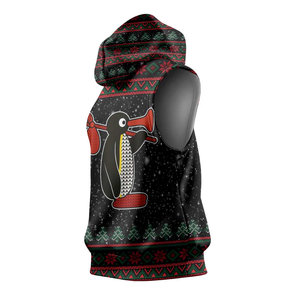 Penguin Tree Christmas Sleeveless Hoodie Xmas Holiday Patterns - Wonder Print Shop