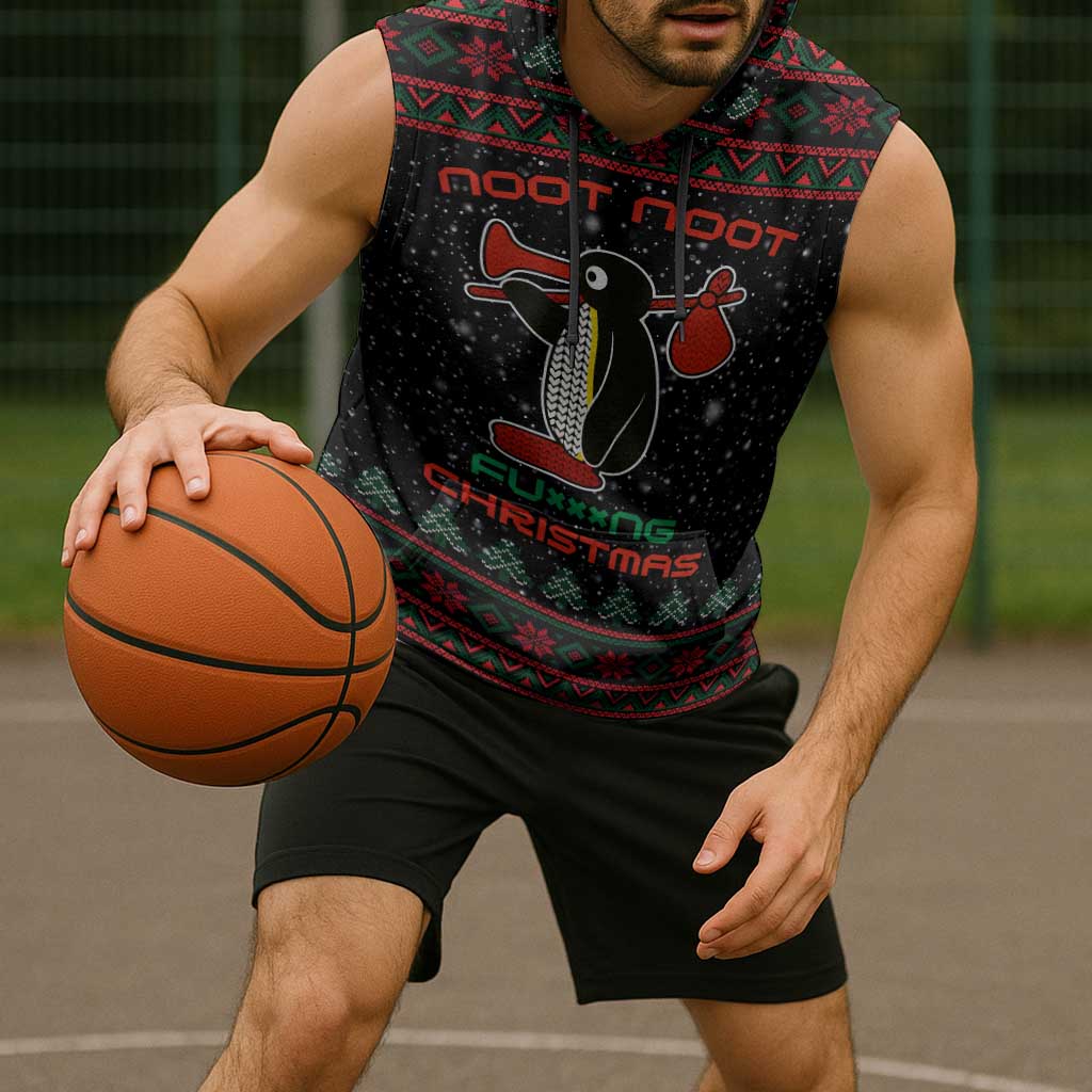 Penguin Tree Christmas Sleeveless Hoodie Xmas Holiday Patterns - Wonder Print Shop