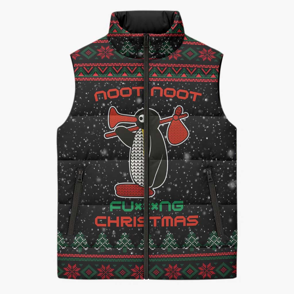 Penguin Tree Christmas Sleeveless Puffer Jacket Xmas Holiday Patterns - Wonder Print Shop