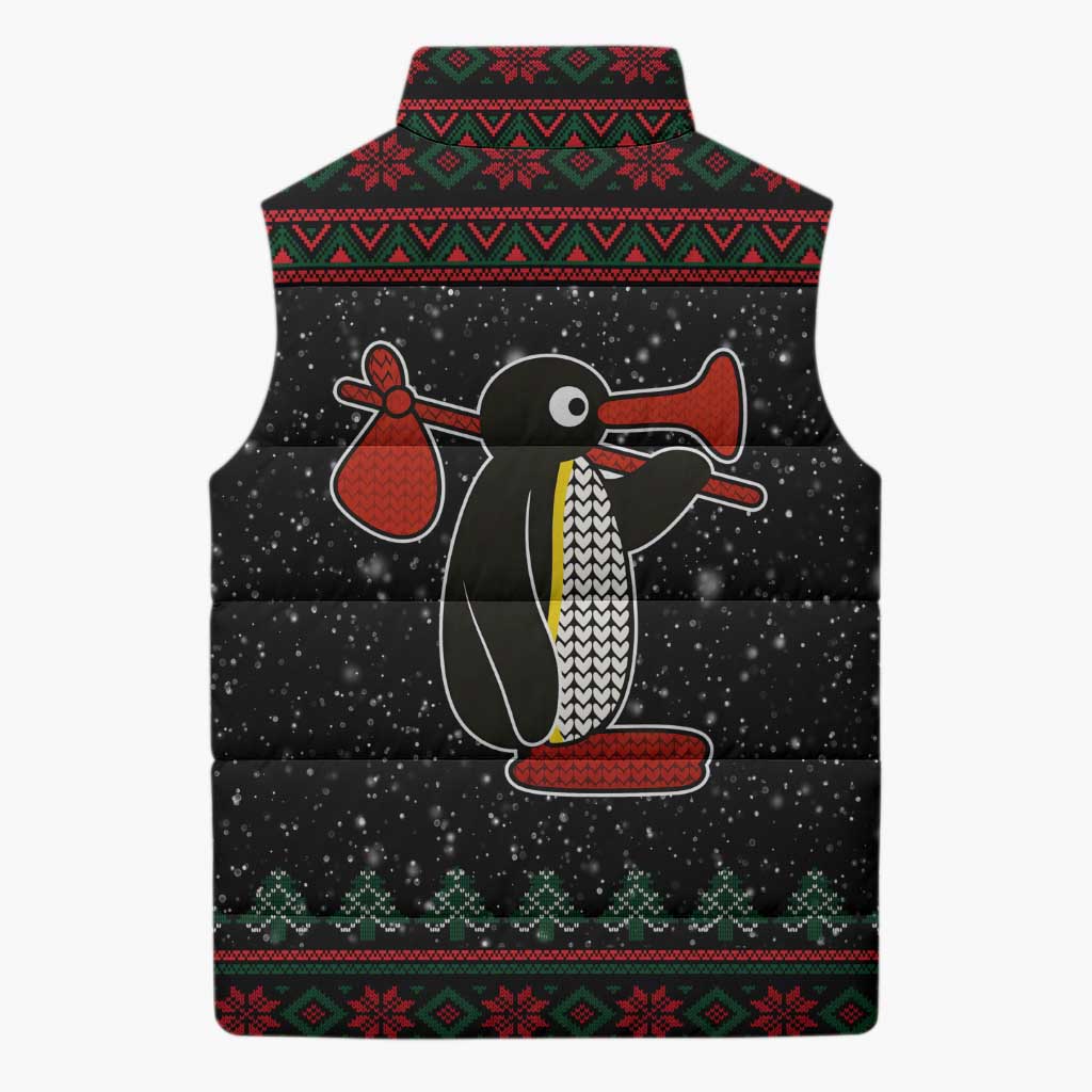 Penguin Tree Christmas Sleeveless Puffer Jacket Xmas Holiday Patterns - Wonder Print Shop