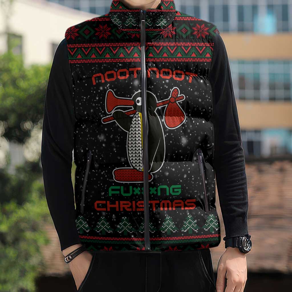 Penguin Tree Christmas Sleeveless Puffer Jacket Xmas Holiday Patterns - Wonder Print Shop