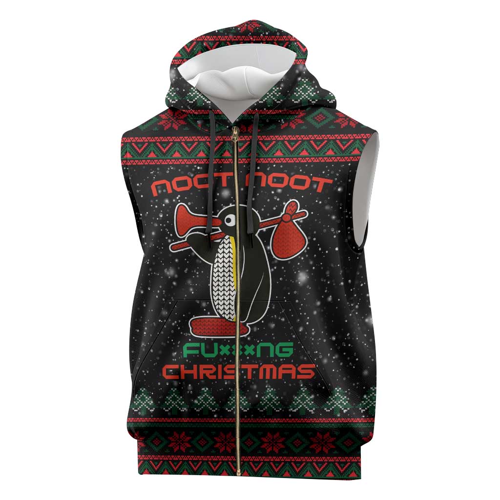Penguin Tree Christmas Sleeveless Zip Hoodie Xmas Holiday Patterns - Wonder Print Shop