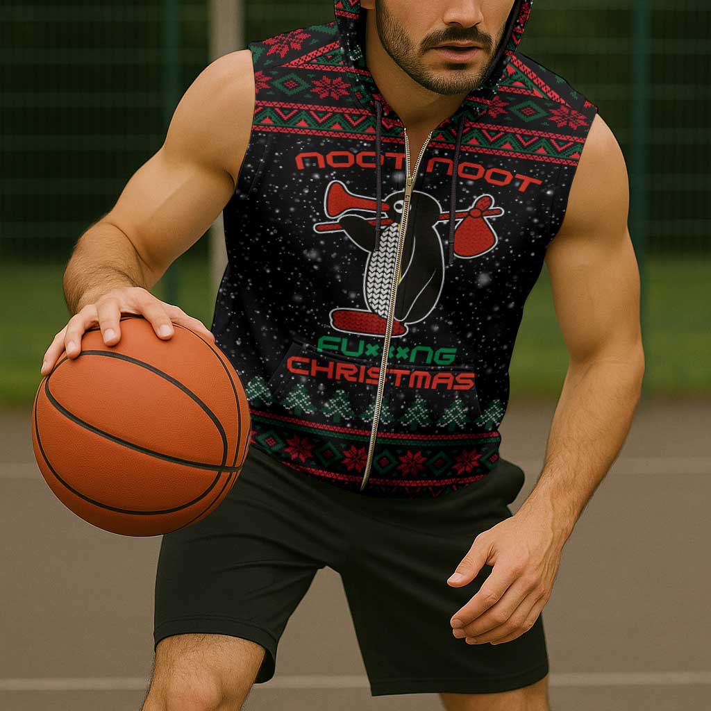Penguin Tree Christmas Sleeveless Zip Hoodie Xmas Holiday Patterns - Wonder Print Shop