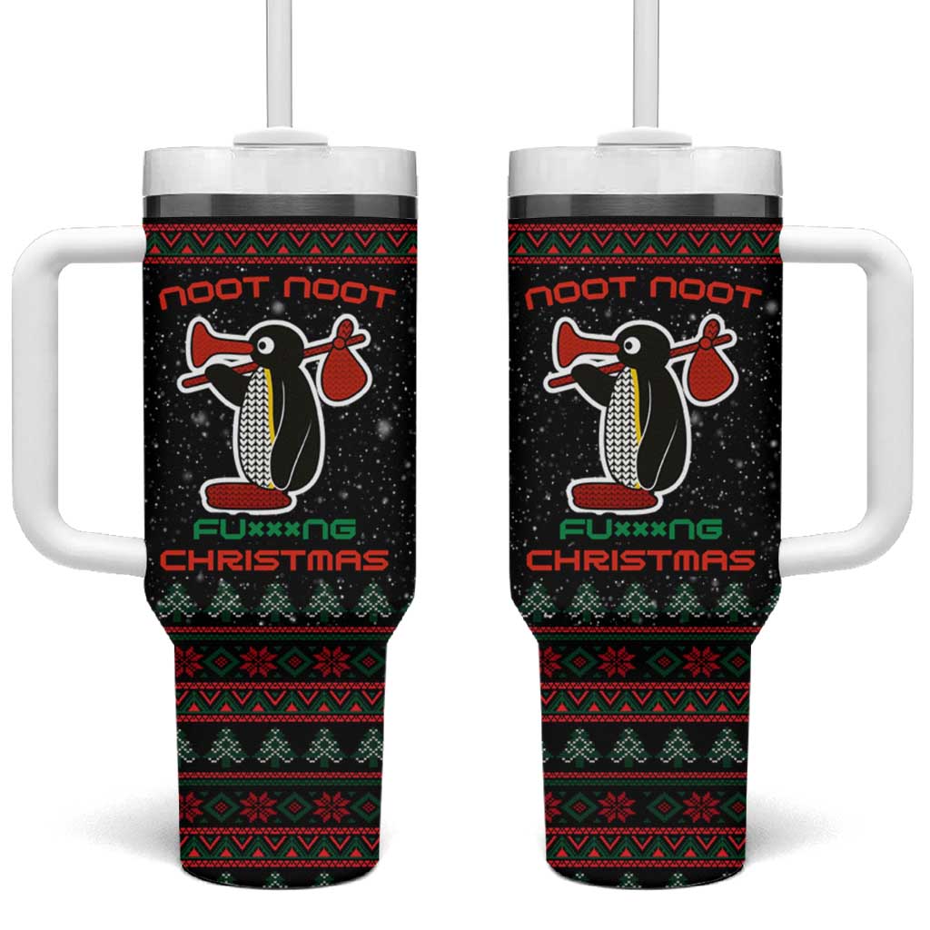 Penguin Tree Christmas Tumbler With Handle Xmas Holiday Patterns - Wonder Print Shop