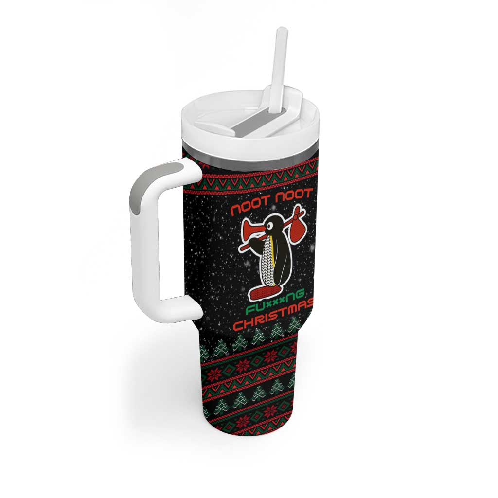 Penguin Tree Christmas Tumbler With Handle Xmas Holiday Patterns - Wonder Print Shop