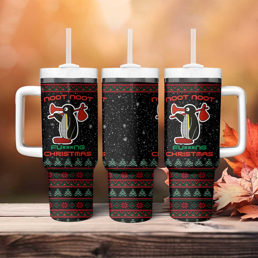 Penguin Tree Christmas Tumbler With Handle Xmas Holiday Patterns - Wonder Print Shop