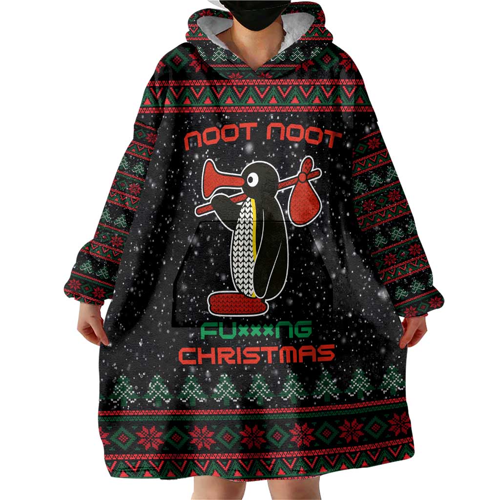 Penguin Tree Christmas Wearable Blanket Hoodie Xmas Holiday Patterns - Wonder Print Shop