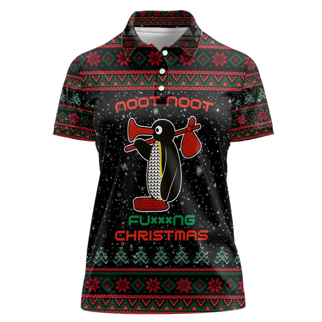 Penguin Tree Christmas Women Polo Shirt Xmas Holiday Patterns - Wonder Print Shop