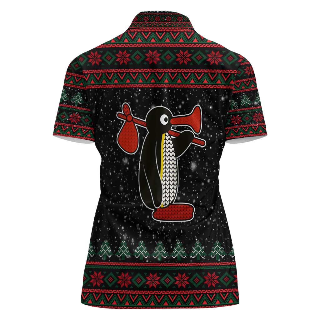 Penguin Tree Christmas Women Polo Shirt Xmas Holiday Patterns - Wonder Print Shop
