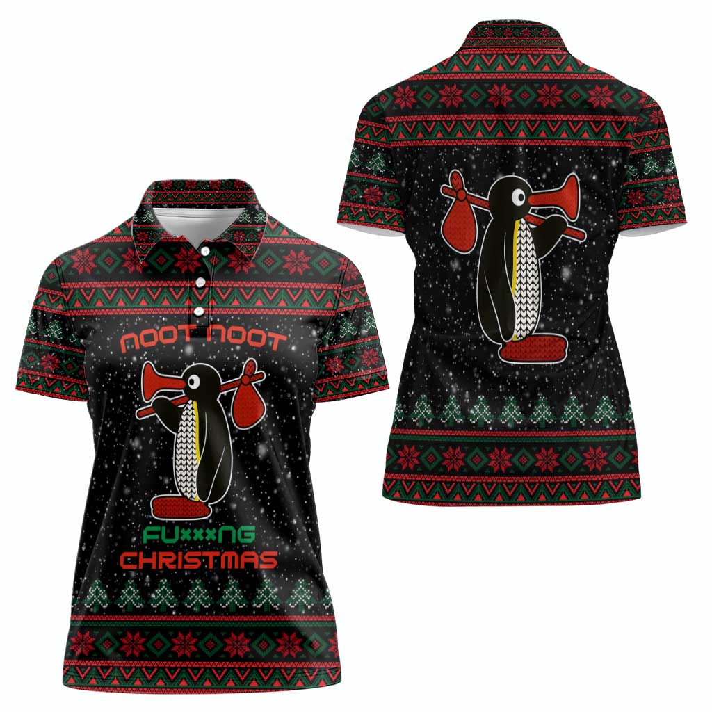Penguin Tree Christmas Women Polo Shirt Xmas Holiday Patterns - Wonder Print Shop