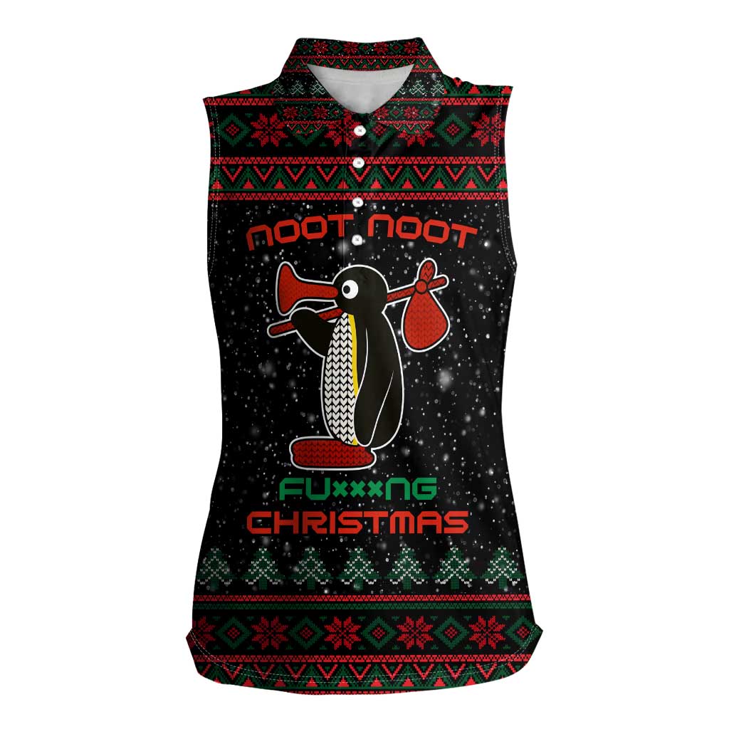 Penguin Tree Christmas Women Sleeveless Polo Shirt Xmas Holiday Patterns - Wonder Print Shop
