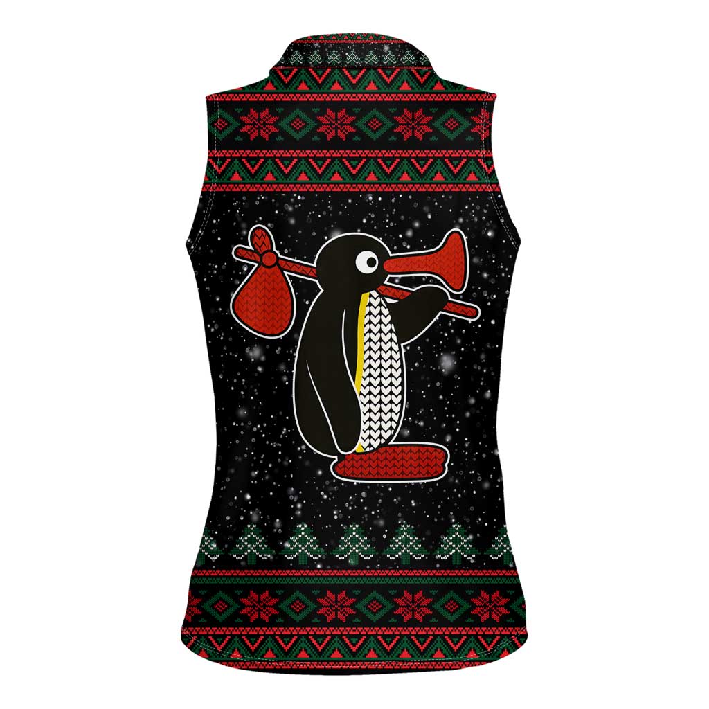 Penguin Tree Christmas Women Sleeveless Polo Shirt Xmas Holiday Patterns - Wonder Print Shop