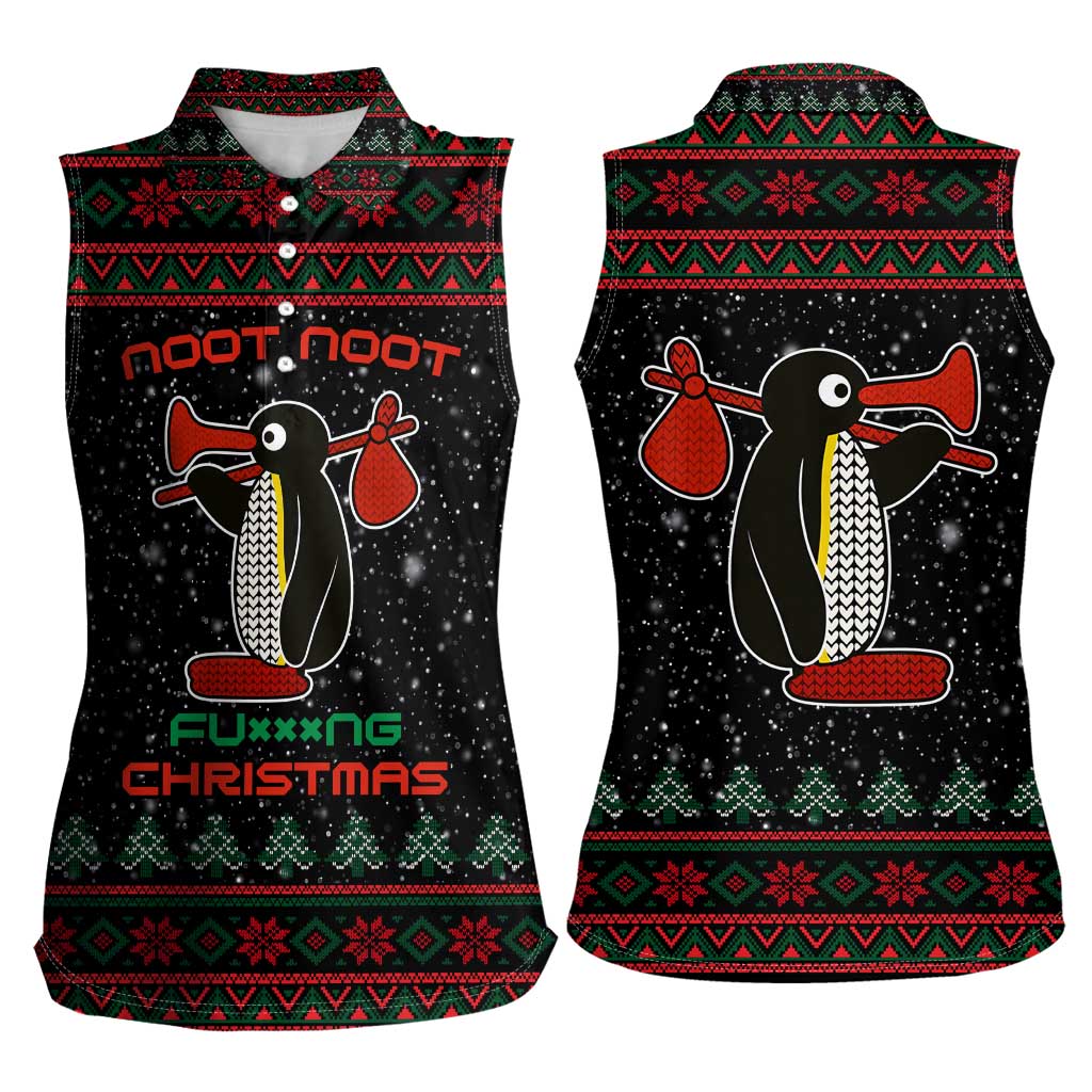 Penguin Tree Christmas Women Sleeveless Polo Shirt Xmas Holiday Patterns - Wonder Print Shop