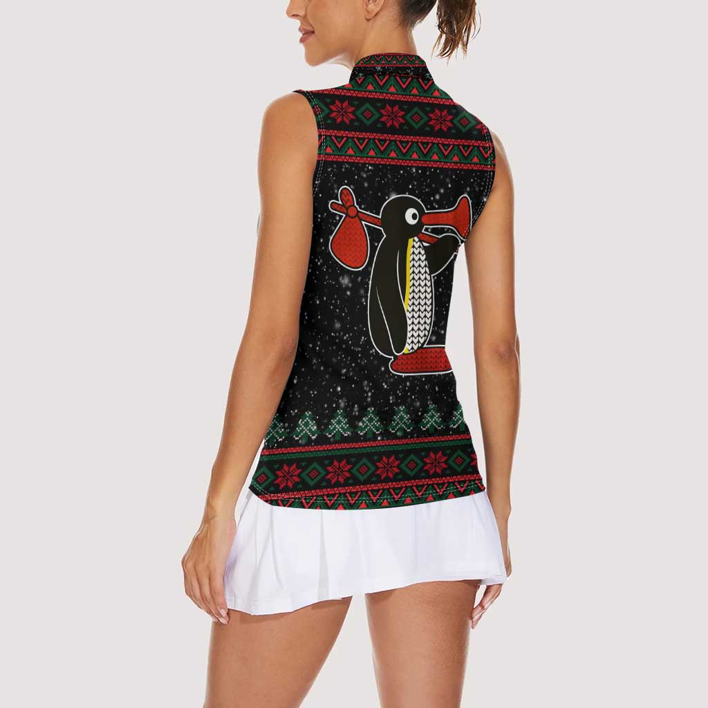 Penguin Tree Christmas Women Sleeveless Polo Shirt Xmas Holiday Patterns - Wonder Print Shop