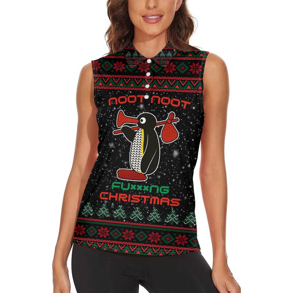 Penguin Tree Christmas Women Sleeveless Polo Shirt Xmas Holiday Patterns - Wonder Print Shop