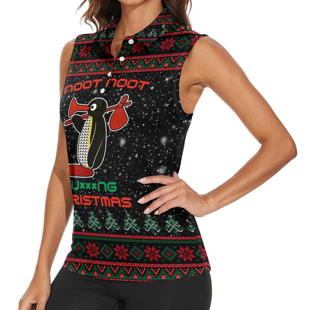Penguin Tree Christmas Women Sleeveless Polo Shirt Xmas Holiday Patterns - Wonder Print Shop