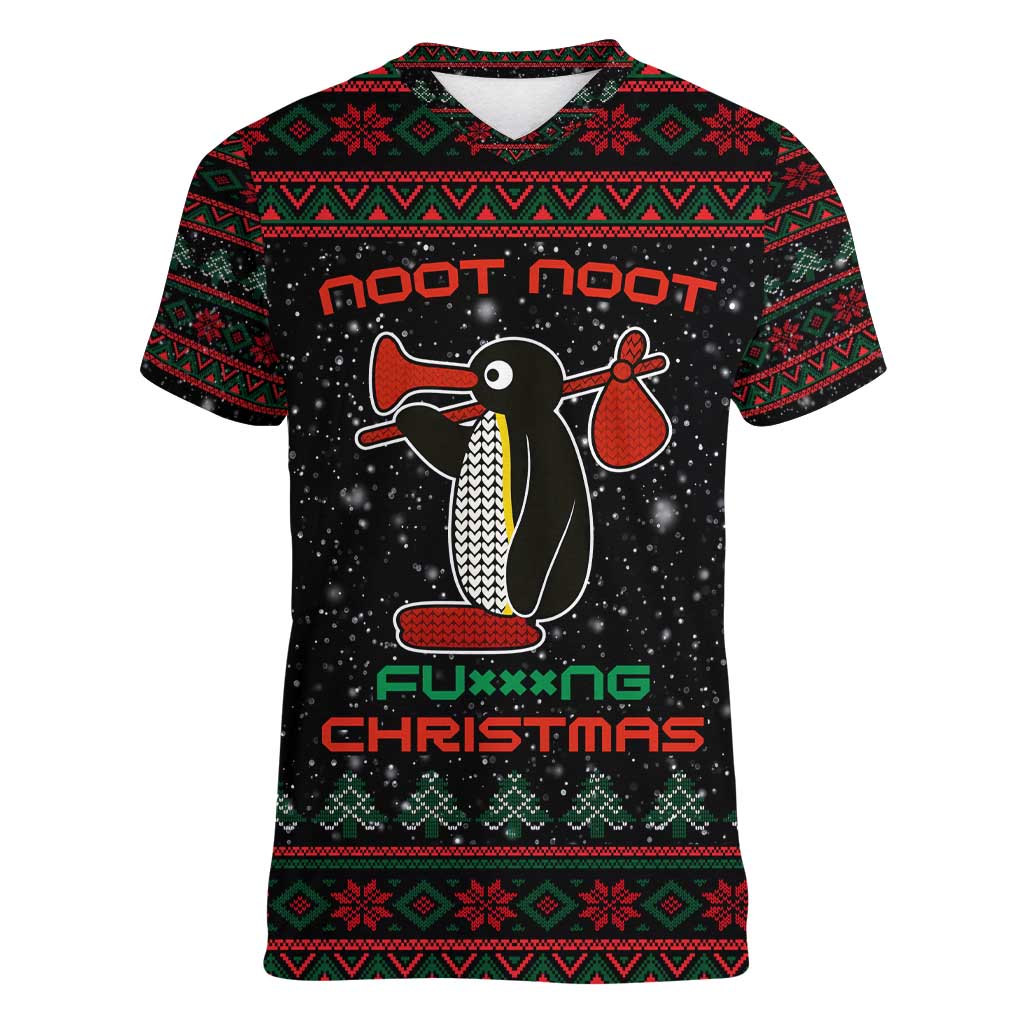 Penguin Tree Christmas Women V-Neck T-Shirt Xmas Holiday Patterns - Wonder Print Shop