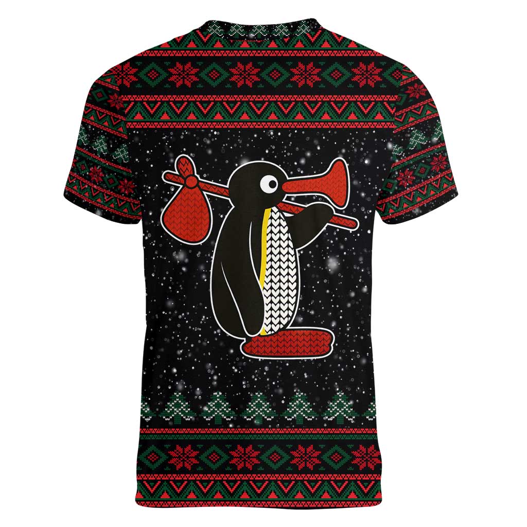 Penguin Tree Christmas Women V-Neck T-Shirt Xmas Holiday Patterns - Wonder Print Shop