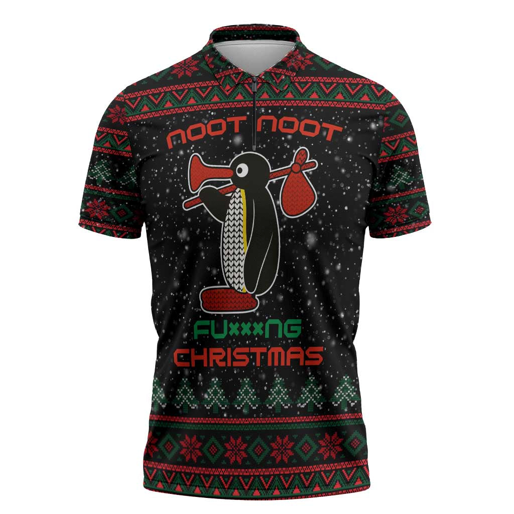 Penguin Tree Christmas Zipper Polo Shirt Xmas Holiday Patterns - Wonder Print Shop