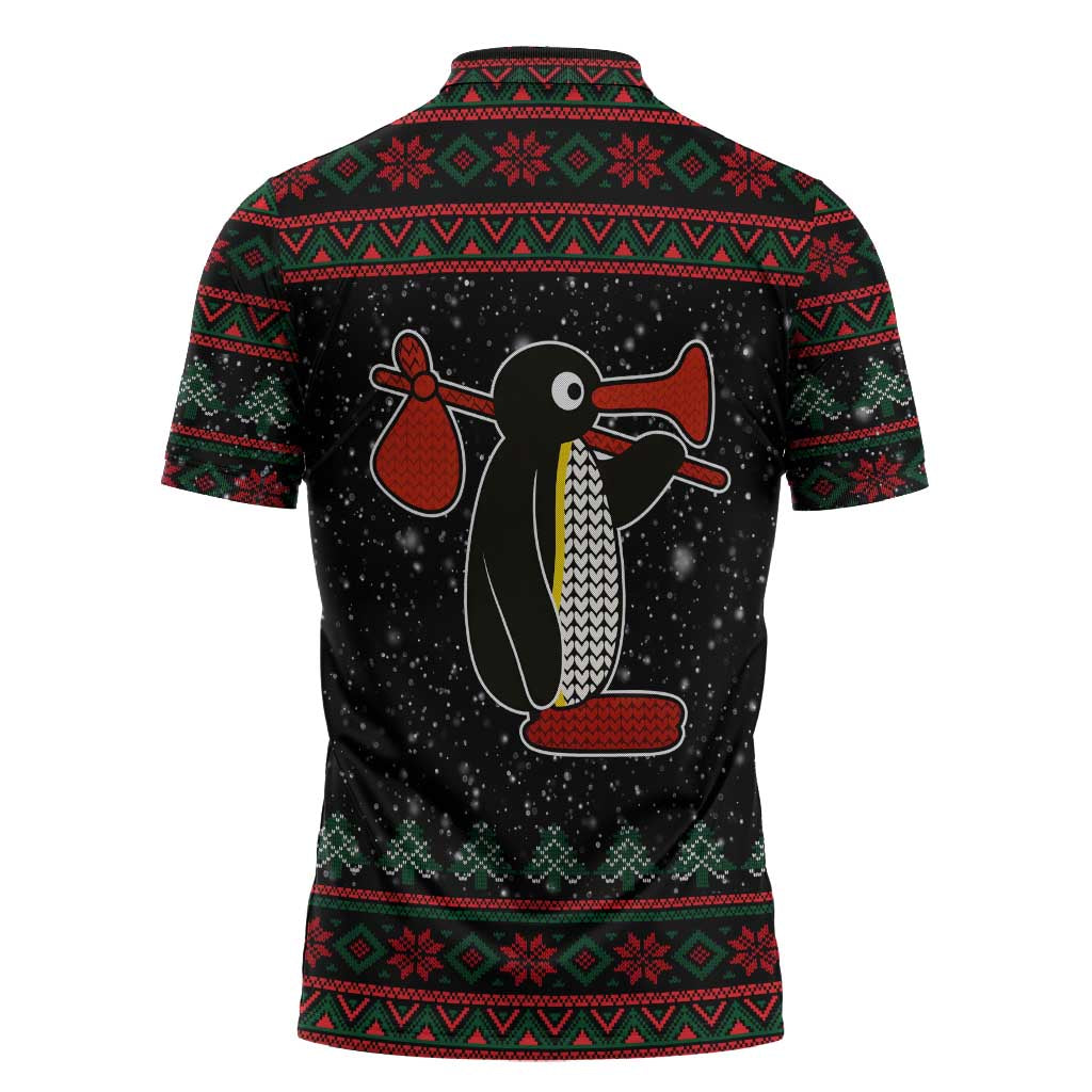 Penguin Tree Christmas Zipper Polo Shirt Xmas Holiday Patterns - Wonder Print Shop