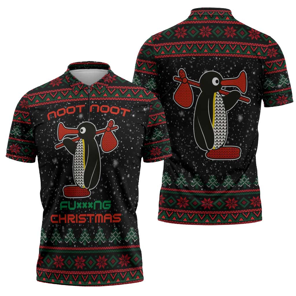 Penguin Tree Christmas Zipper Polo Shirt Xmas Holiday Patterns - Wonder Print Shop