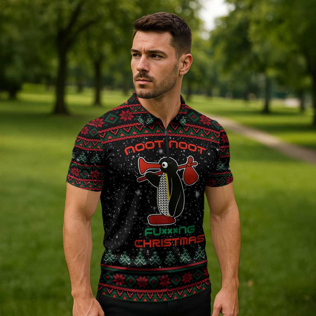 Penguin Tree Christmas Zipper Polo Shirt Xmas Holiday Patterns - Wonder Print Shop