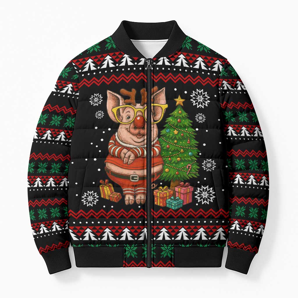 Pig Gorgeous Reindeer Christmas Bomber Puffer Jacket Xmas Holiday Patterns - Wonder Print Shop