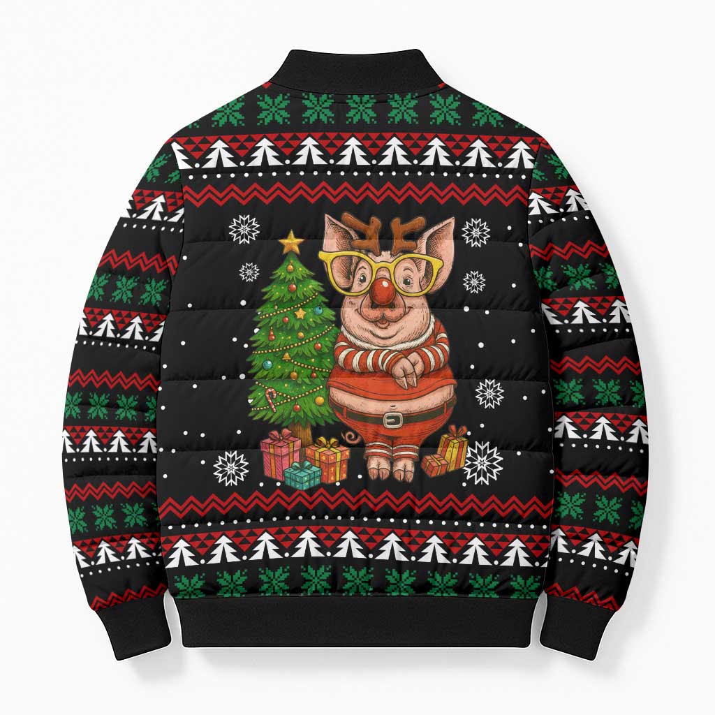 Pig Gorgeous Reindeer Christmas Bomber Puffer Jacket Xmas Holiday Patterns - Wonder Print Shop