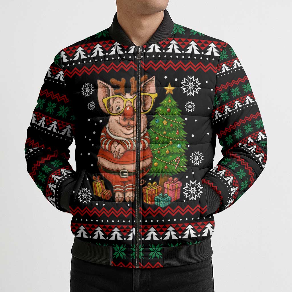 Pig Gorgeous Reindeer Christmas Bomber Puffer Jacket Xmas Holiday Patterns - Wonder Print Shop