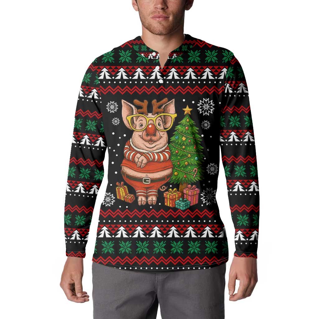 Pig Gorgeous Reindeer Christmas Button Sweatshirt Xmas Holiday Patterns - Wonder Print Shop
