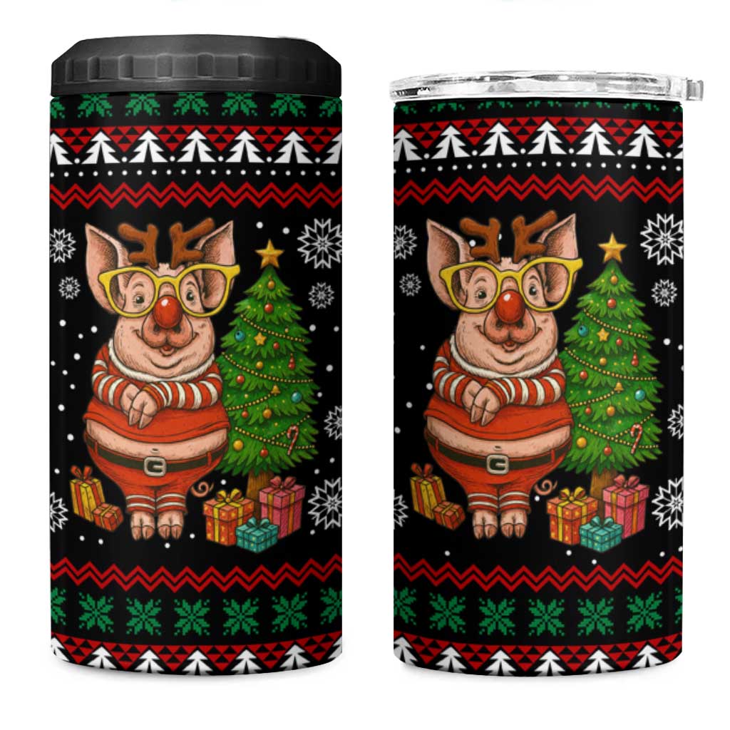 Pig Gorgeous Reindeer Christmas 4 in 1 Can Cooler Tumbler Xmas Holiday Patterns - Wonder Print Shop