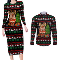 Pig Gorgeous Reindeer Christmas Couples Matching Long Sleeve Bodycon Dress and Long Sleeve Button Shirt Xmas Holiday Patterns - Wonder Print Shop
