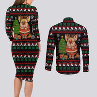 Pig Gorgeous Reindeer Christmas Couples Matching Long Sleeve Bodycon Dress and Long Sleeve Button Shirt Xmas Holiday Patterns - Wonder Print Shop