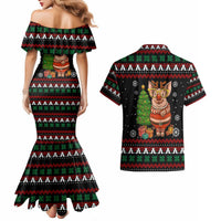 Pig Gorgeous Reindeer Christmas Couples Matching Mermaid Dress and Hawaiian Shirt Xmas Holiday Patterns - Wonder Print Shop