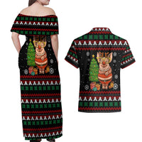 Pig Gorgeous Reindeer Christmas Couples Matching Off Shoulder Maxi Dress and Hawaiian Shirt Xmas Holiday Patterns - Wonder Print Shop