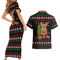 Pig Gorgeous Reindeer Christmas Couples Matching Short Sleeve Bodycon Dress and Hawaiian Shirt Xmas Holiday Patterns - Wonder Print Shop